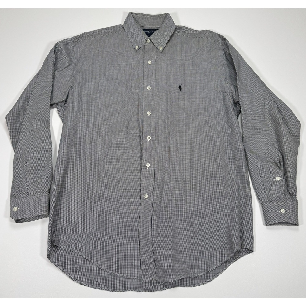 Ralph Lauren Blake Mens M Black White Gingham Cotton Long Sleeve Button Down